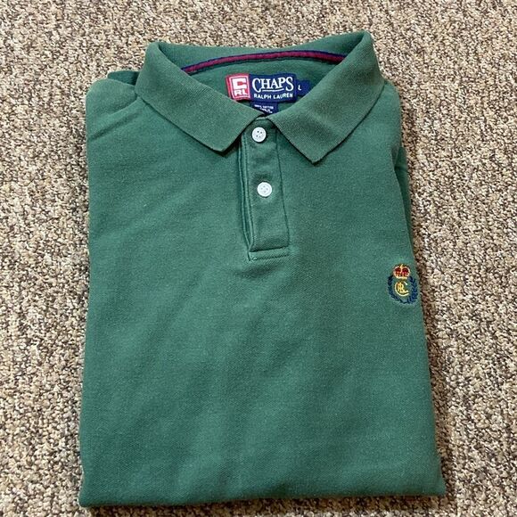 Vintage Chaps Ralph Lauren Green Sweater 💯 Cotton Size L - Picture 2 of 7